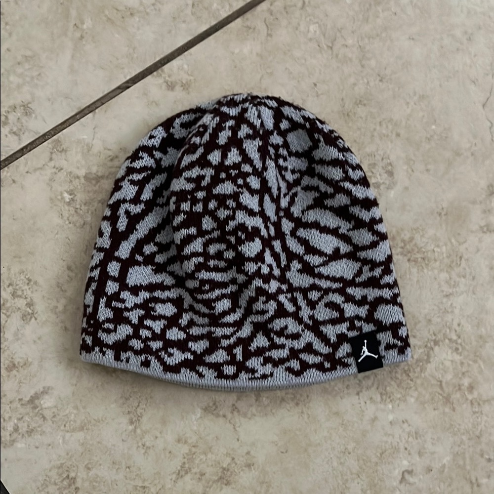 Nike Jordan Gray and Red Patterned Beanie